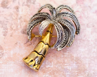 Vintage Palm Tree Brooch | Coconut Tree | Gold Tone and Silver Tone Brooch | H29