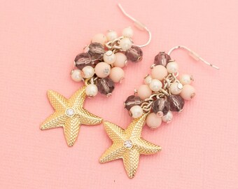 XUN Zhe Fashion Starfish Dangle Earrings & Necklace Set For Women - Rhinestone Pearl Beach Ocean Jewelry Gift