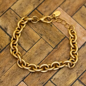 8 inch, Vintage Chain Rolo Links Gold Tone Chain Bracelet - H36