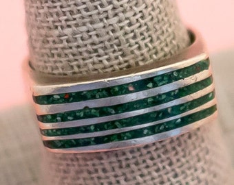 Vintage Green Strips Ring | Size 8 | H25