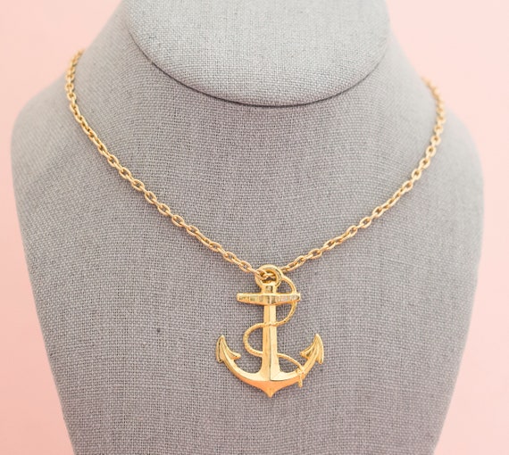 Pirate Anchor Gold Tone Necklace 24 Inches H14 - image 2