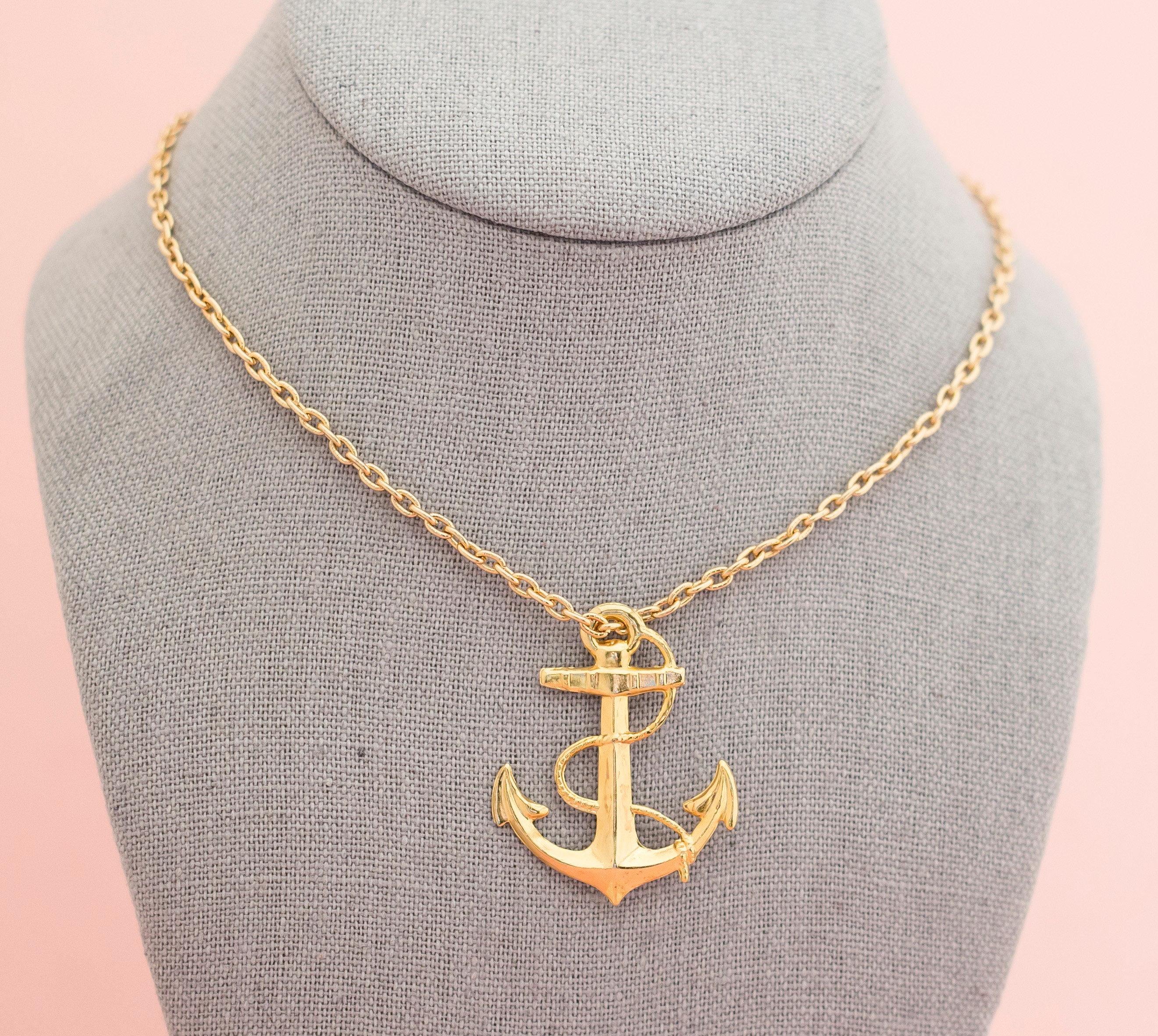 Pirate Anchor Gold Tone Necklace 24 Inches H14 Etsy UK