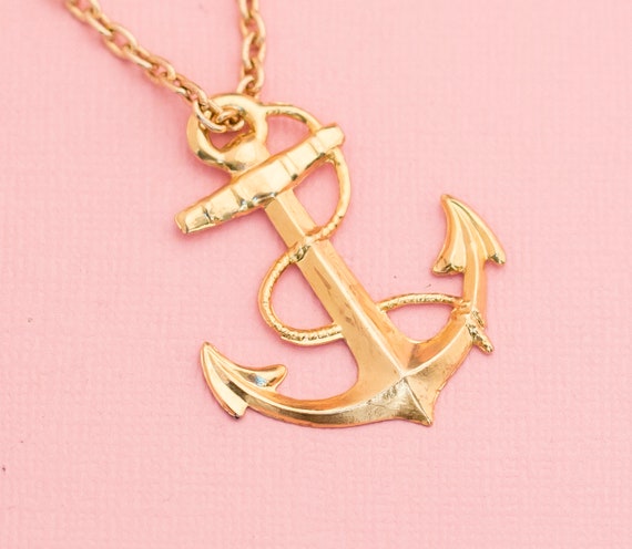 Pirate Anchor Gold Tone Necklace 24 Inches H14 - image 1