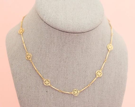 Vintage Elegant Ring Flower Chain Necklace | 26 i… - image 3