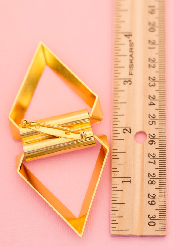 Vintage Double Triangle Brooch | Gold Tone Triang… - image 3