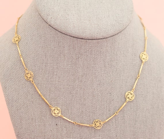 Vintage Elegant Ring Flower Chain Necklace | 26 i… - image 4