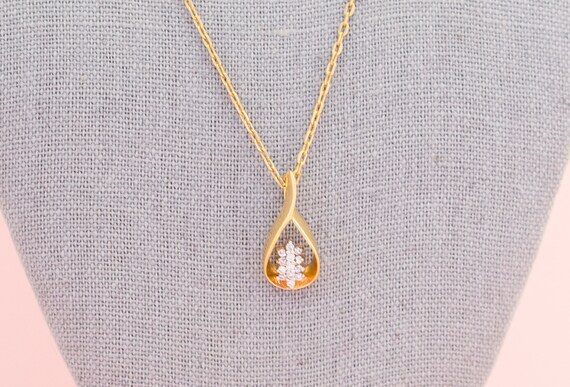 Vintage Gold Tone Teardrop Diamond Rhinestone Nec… - image 3