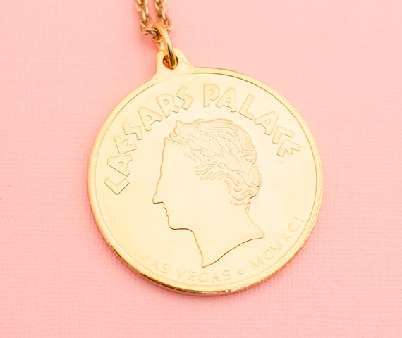 Vintage Caesar Coin Necklace Caesar s Palace Necklace Gold Tone
