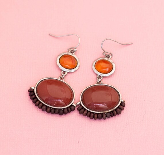 Bohemian Red and Orange Gloss Dangle Earrings| Av… - image 1