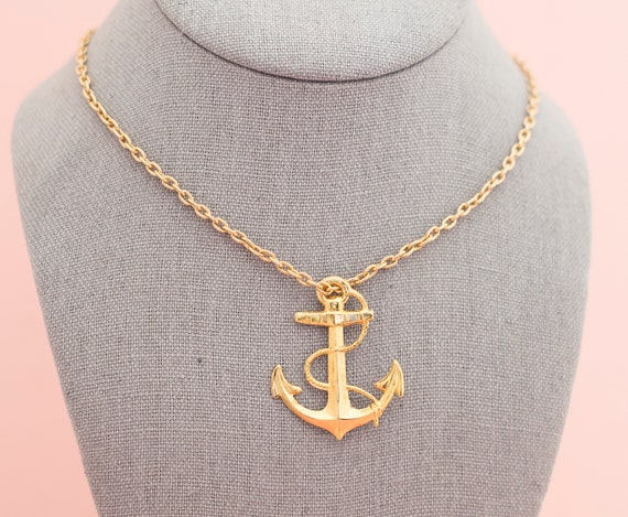Pirate Anchor Gold Tone Necklace 24 Inches H14 - image 3