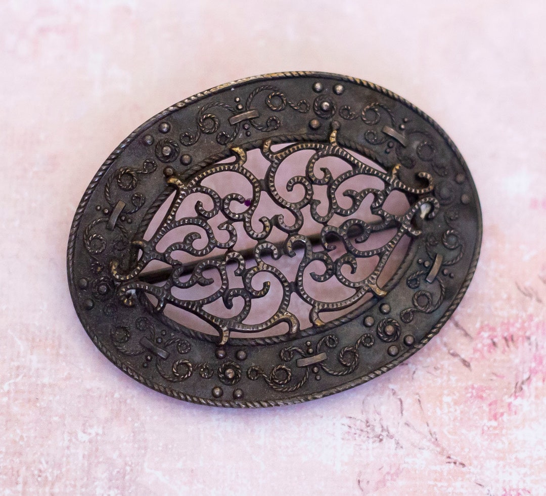 BROCHE Vintage Fantaisie - Nacre Et Perles Argenté - Bijou Femme Occasion