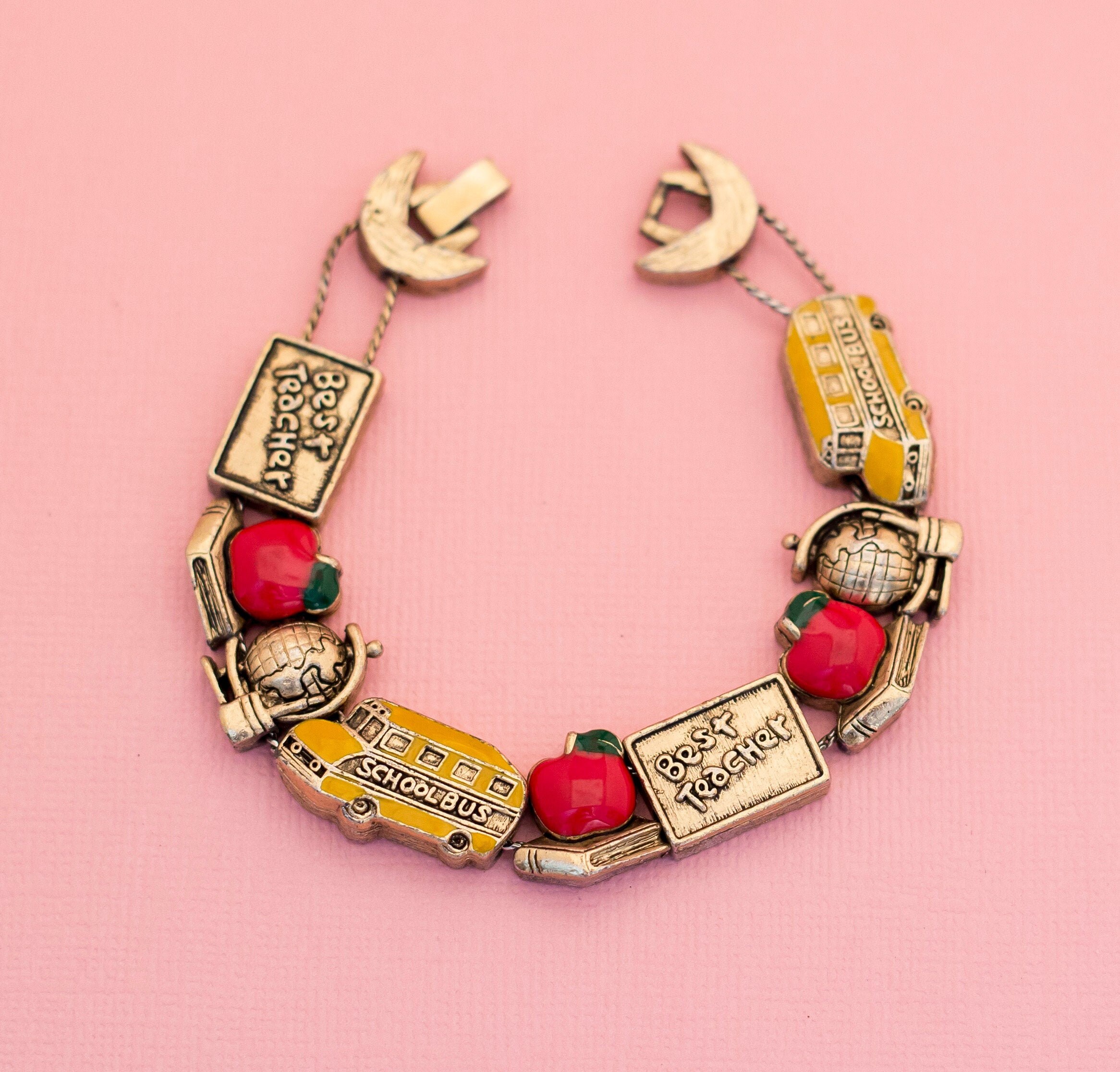 Vintage School Charm Bracelet Back to School Charm Bracelet Teacher Bracelet 7 Inch H11 Etsy