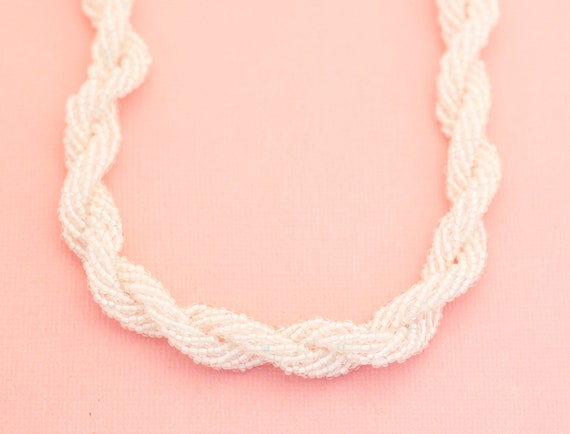 Vintage White Two-Strand Twist Beaded Necklace | … - image 1