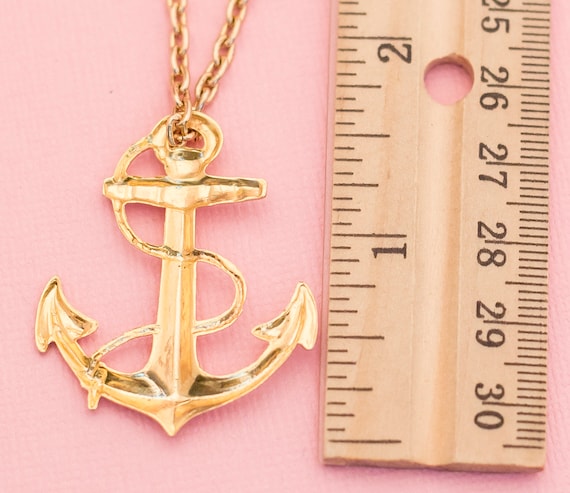 Pirate Anchor Gold Tone Necklace 24 Inches H14 - image 4