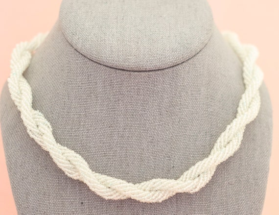 Vintage White Two-Strand Twist Beaded Necklace | … - image 3