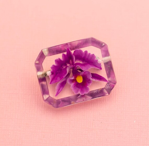 Vintage Purple Squared Flower Brooch | H25 - image 1