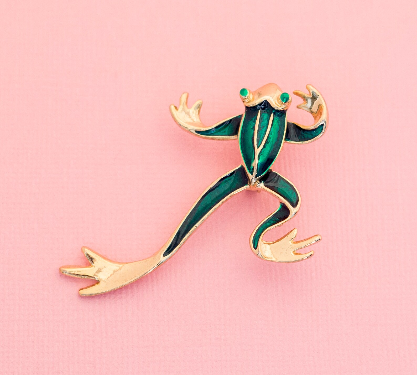 Vintage Gold Tone Green Frog Brooch Amphibian Brooch H10 Etsy