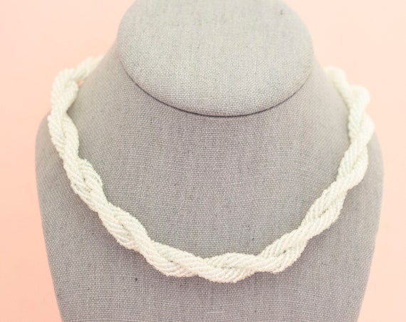 Vintage White Two-Strand Twist Beaded Necklace | … - image 2