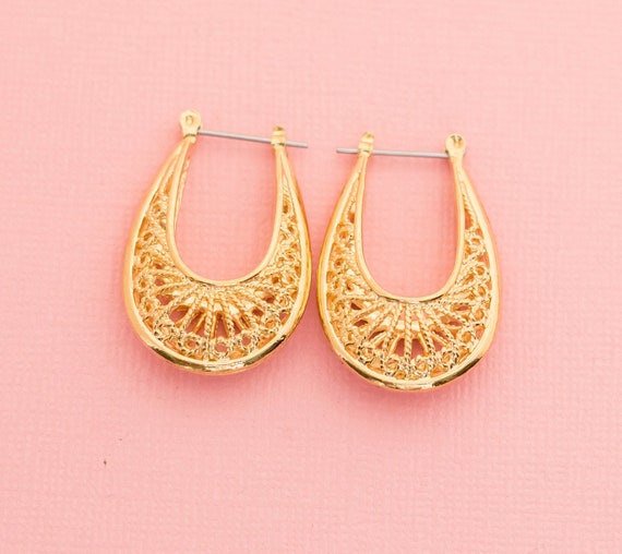 Vintage Golden Horseshoe Hoop Earrings | H14 - image 1