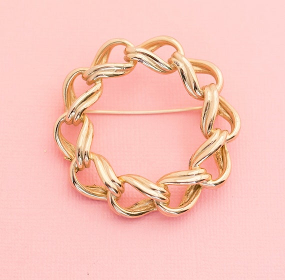 Vintage Spiral Chain Brooch | Gold Curl Brooch | … - image 1