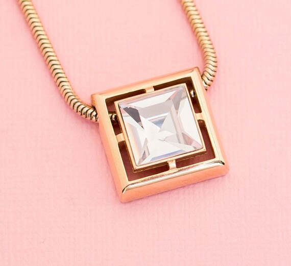 Vintage Gold Tone Box Diamond Necklace | 15.5 inc… - image 1