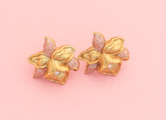 Vintage Bellflower Stud Earrings | Gold Tone Stud… - image 2