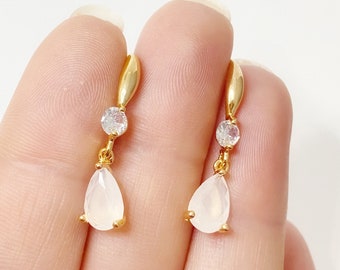 White Teardrop Earrings: Gold Plated Crystal Dangle Earrings