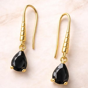 Minimalist Black Crystal Teardrop Earrings with Gold Plated Hooks - Dainty Accessories for Everyday Wear