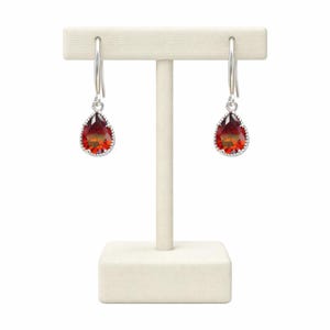 Art Deco Style Sterling Silver Teardrop Bridal EARRINGS, RED RUBY Delicate Christmas Earrings