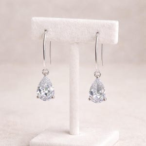 Teardrop Crystal Earrings: Sterling Silver Hooks, CZ Diamond Simulation