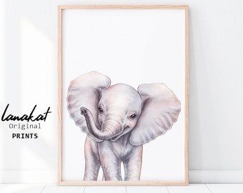 Baby Elephant PRINT. Baby Elephant Watercolor Art. Safari Animals Nursery Wall Art. Baby Girl Boy Kids Room Decor Gender Neutral Nursery