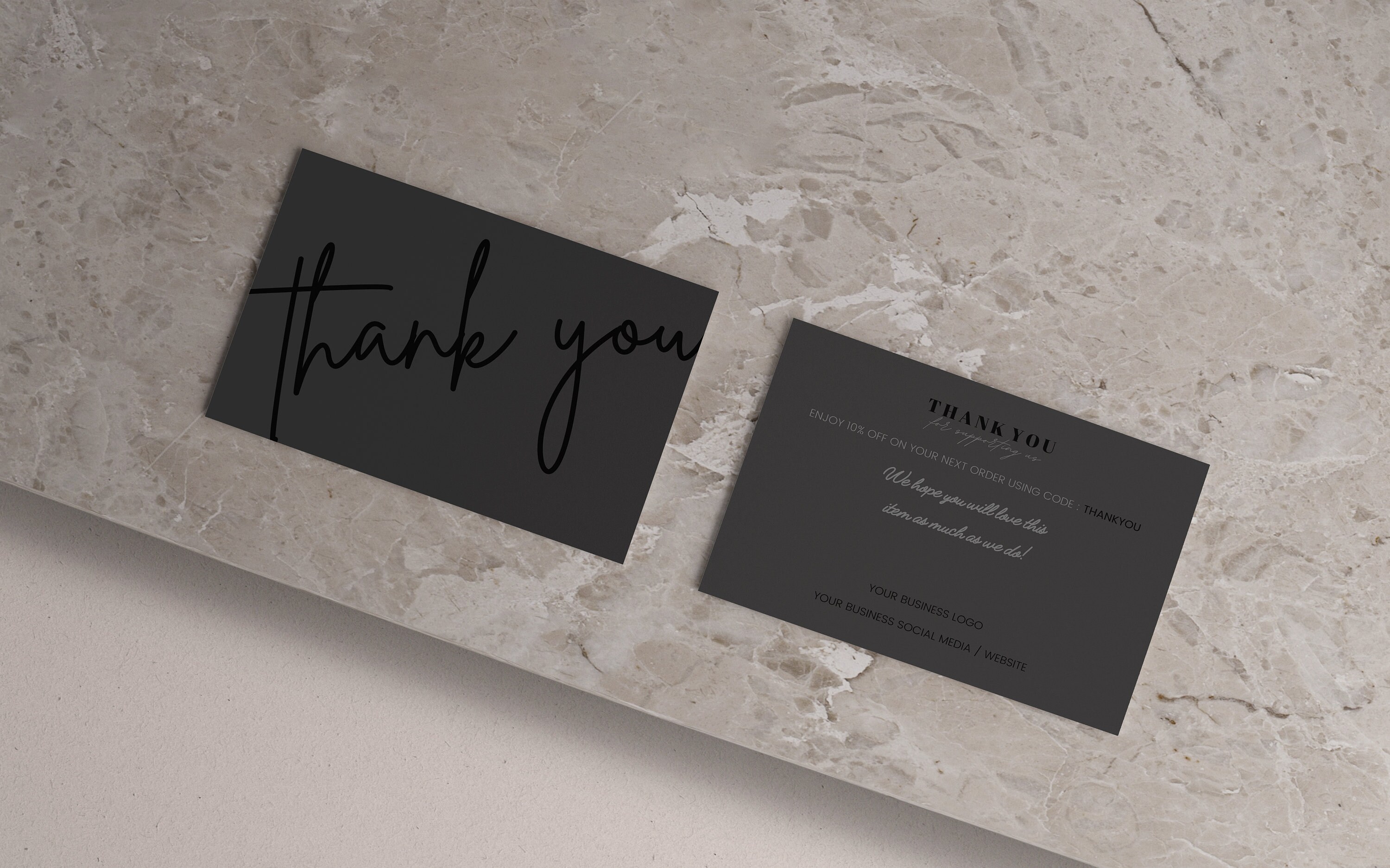 Luxury Full Black Thank You Card Printable, Printable Luxury Elegant