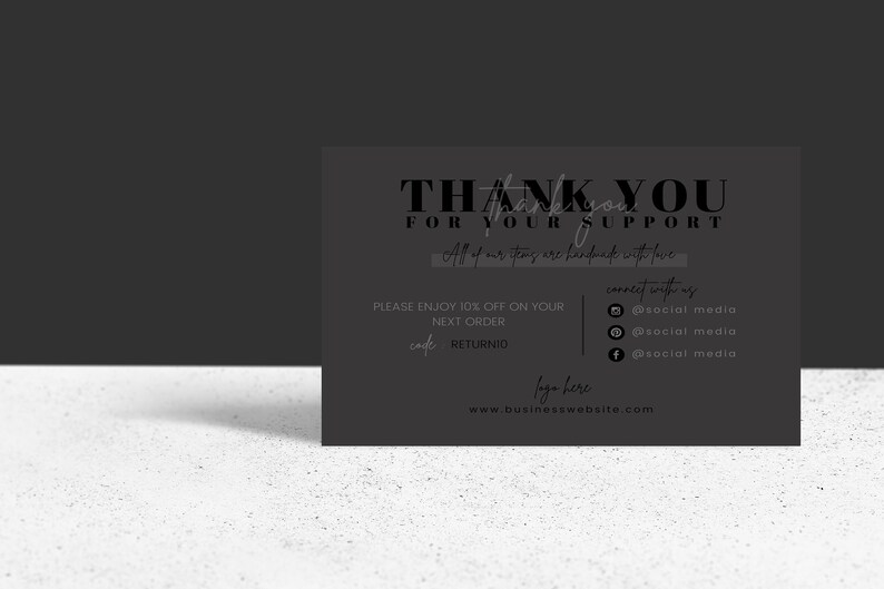 Thank You Cards Business Template Elegant Black Printable Etsy