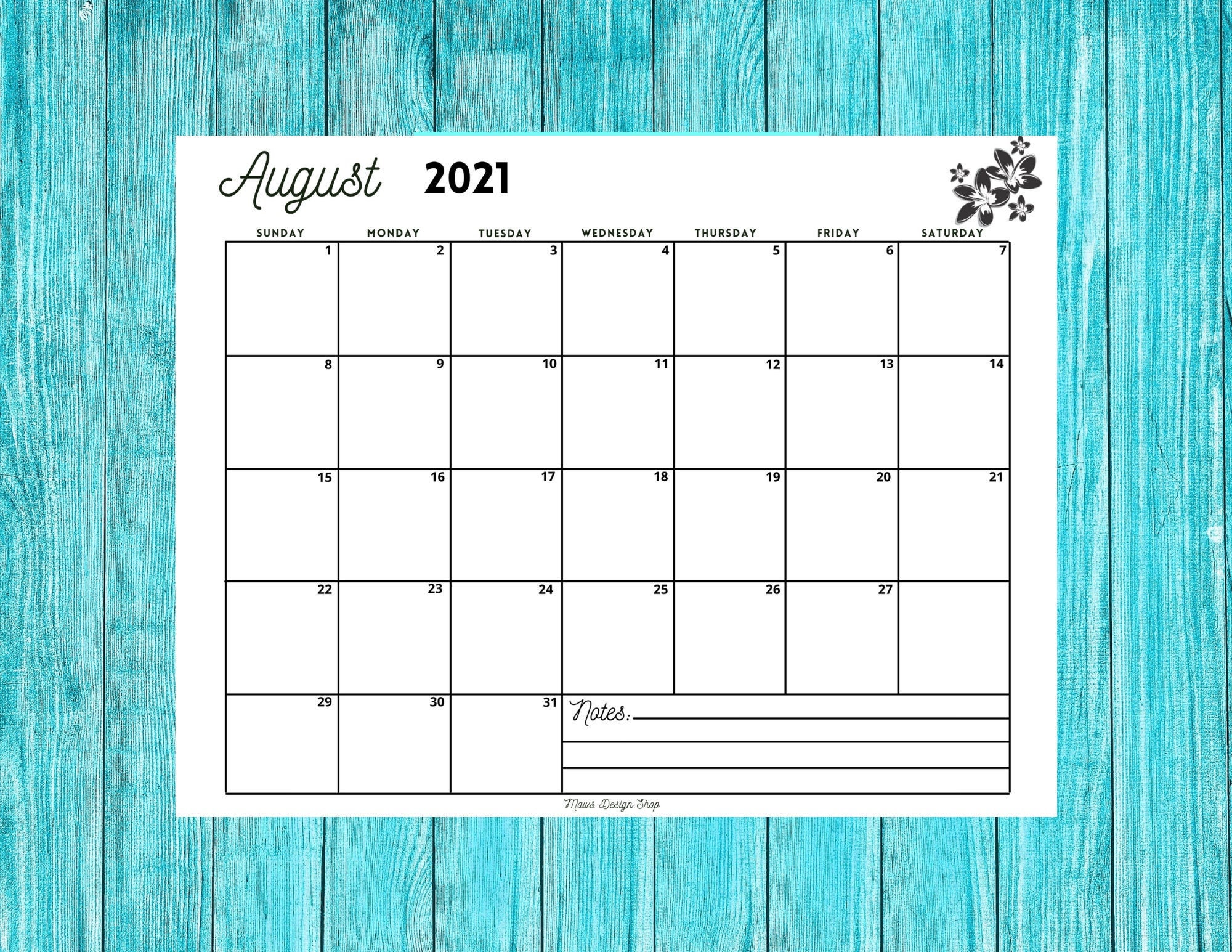 August 2021 Kalender Schlichter Kalender mit Platz zum  Etsy