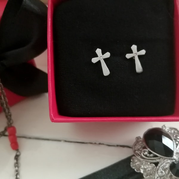 Orecchini A Croce, In Oro 14 Kt, Con Diamanti Da Circa 0,20 - Foto 2