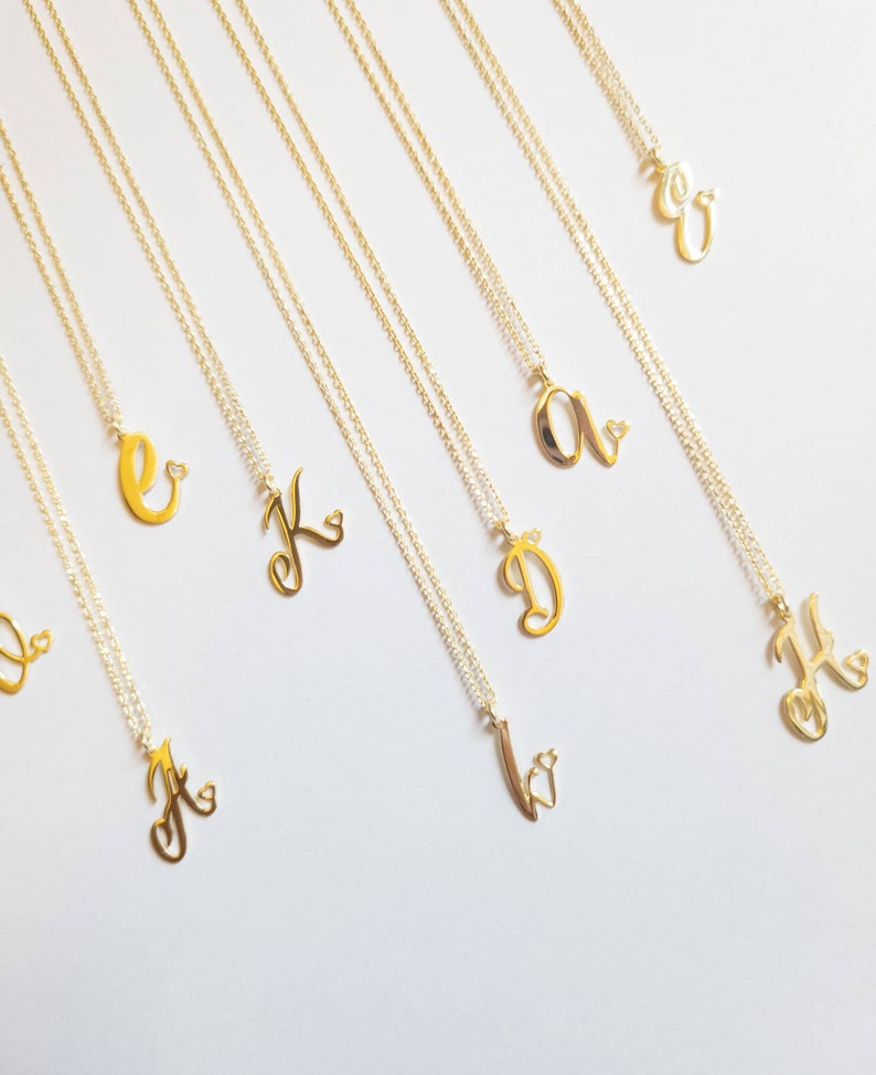 14k Gold initial Necklace With Tiny Heart Custom Letter Necklaces Personalized Gifts for Bridesmaid Name Jewelry Handmade Gifts for Her image 2