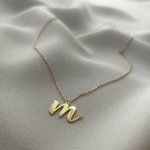 14k Gold initial Necklace With Tiny Heart Custom Letter Necklaces Personalized Gifts for Bridesmaid Name Jewelry Handmade Gifts for Her image 3