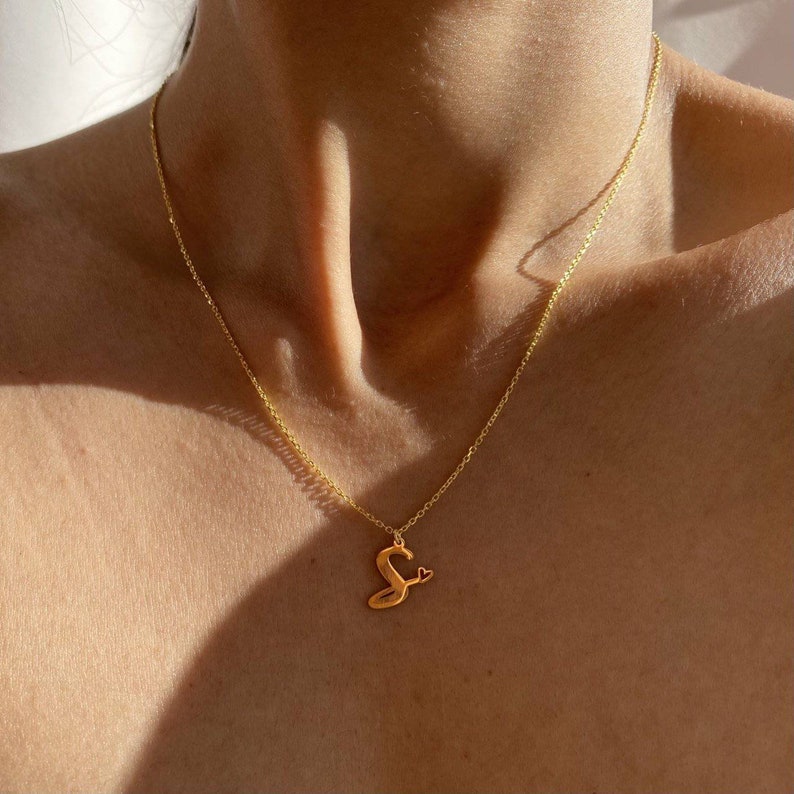 14k Gold initial Necklace With Tiny Heart Custom Letter Necklaces Personalized Gifts for Bridesmaid Name Jewelry Handmade Gifts for Her image 4