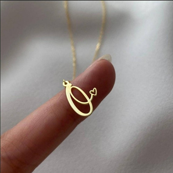 14k Gold Initial Necklace With Tiny Hearth Custom Necklace | Etsy UK