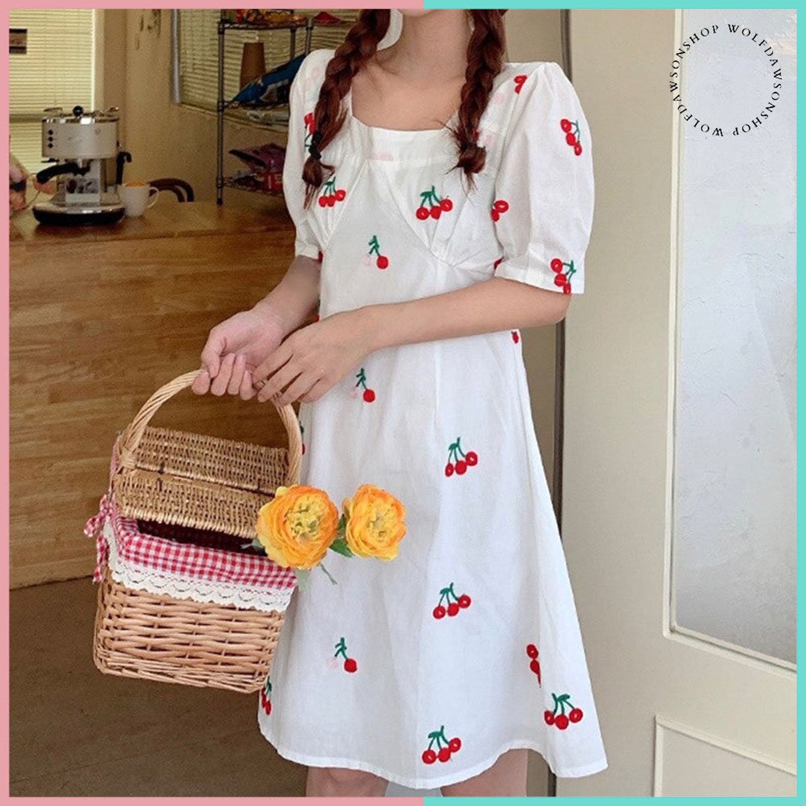 Red Cherry Dress Summer Dress Cherries Fruit Print Vintage Etsy