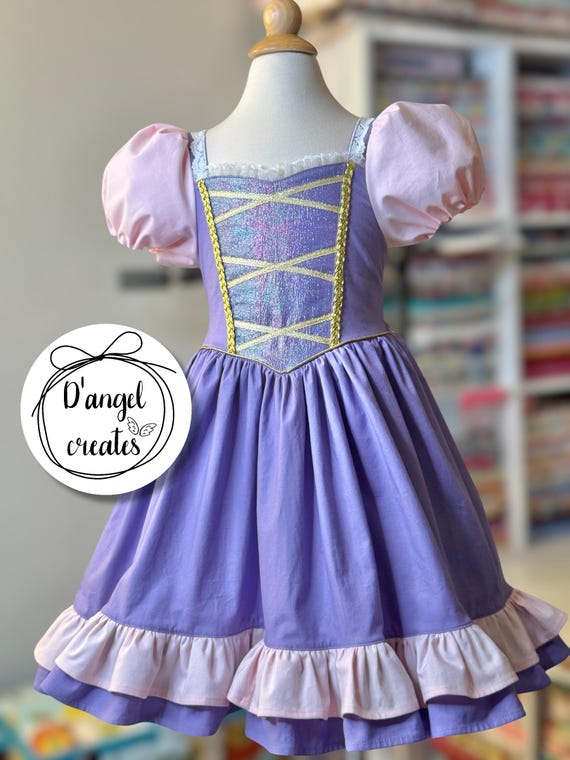 Rapunzel Princess Dress, cotton fabric, dress up, purple, pink, baby, toddler, girl, handmade