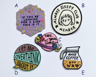 Popular Patches 6 DIFFERENT DESIGNS Embroidered Sew on / Iron on Craft Coffee Fun Patch Badge Applique Jeans Bags Clothes Transfer