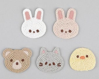 Crochet Animal Appliqué: Cotton Bunny, Chick, Cat Patches