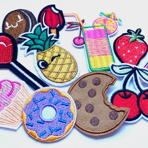 Écusson alimentaire, biscuits, brioches, donuts, fruits, boissons, brodé à coudre/repasser insigne appliqué jean sacs vêtements transfert enfants
