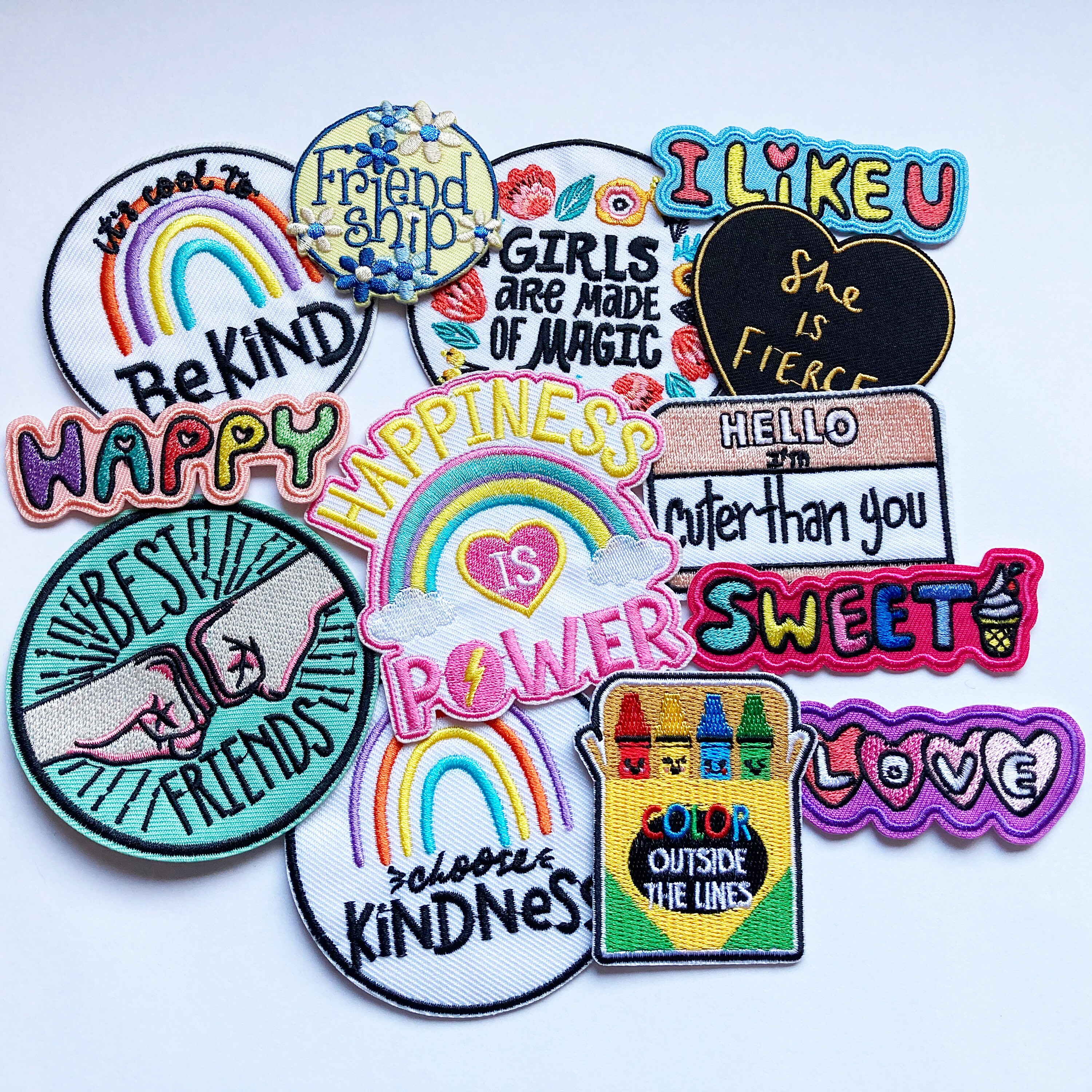 Cute Funny Iron on Patches Happiness, Love, Friendship, Friends