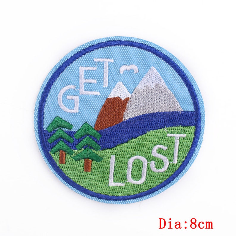 Popular Patches traveller, camper, wild, Embroidered Sew on / Iron on Biker Nature Space Patch Badge Applique Jeans Bags Clothes Transfer K- Get Lost Mountain