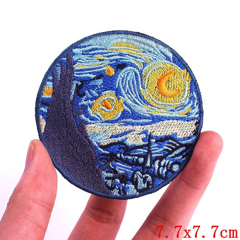 Round Popular Patches 23 DESIGNS To Choose From. Embroidered Sew on / Iron on Biker Nature Space Patch Badge Applique Jeans Bags Clothes A- Van Gogh