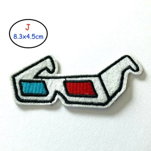 Retro Patches Vintage, 80's, Mix Tape, Tv, Camera, Embroidered Sew on / Iron on Jeans Bags Clothes Transfer, badge J- 3D Glasses