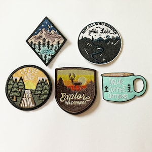 Travel Patches Embroidered Sew  / Iron on Biker Nature Camping Wander Explore Forest Trail Patch Badge Applique Jeans Bags Clothes Transfer