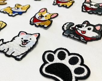 Parches bordados termoadhesivos/para coser con diseño de perros, para niños, animales, perros, cachorros, insignias, apliques.